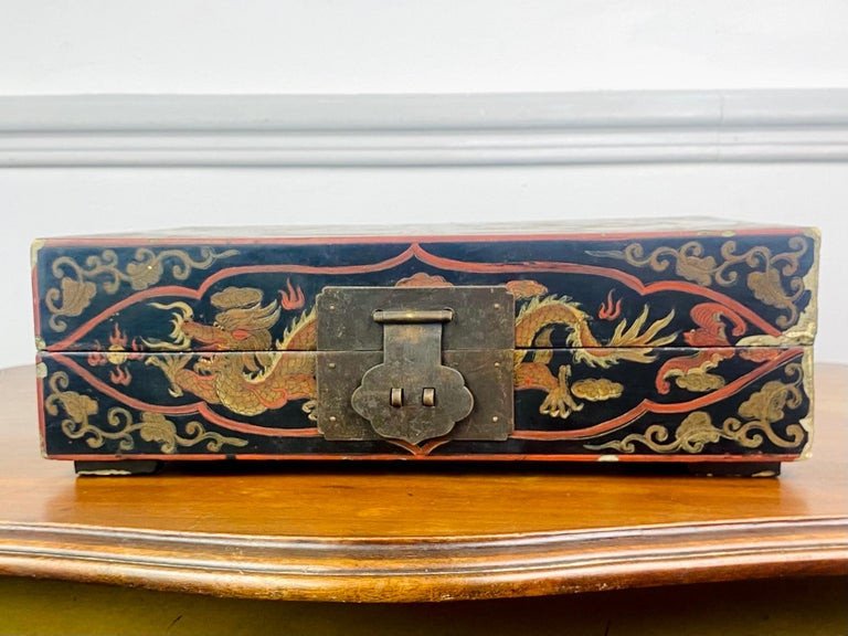 Chinese Box In Black Lacquered Wood - Imperial Dragons - Ming Wanli Period 17th-photo-4