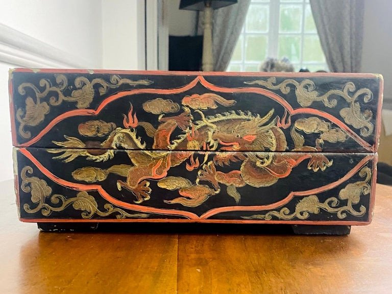 Chinese Box In Black Lacquered Wood - Imperial Dragons - Ming Wanli Period 17th-photo-7