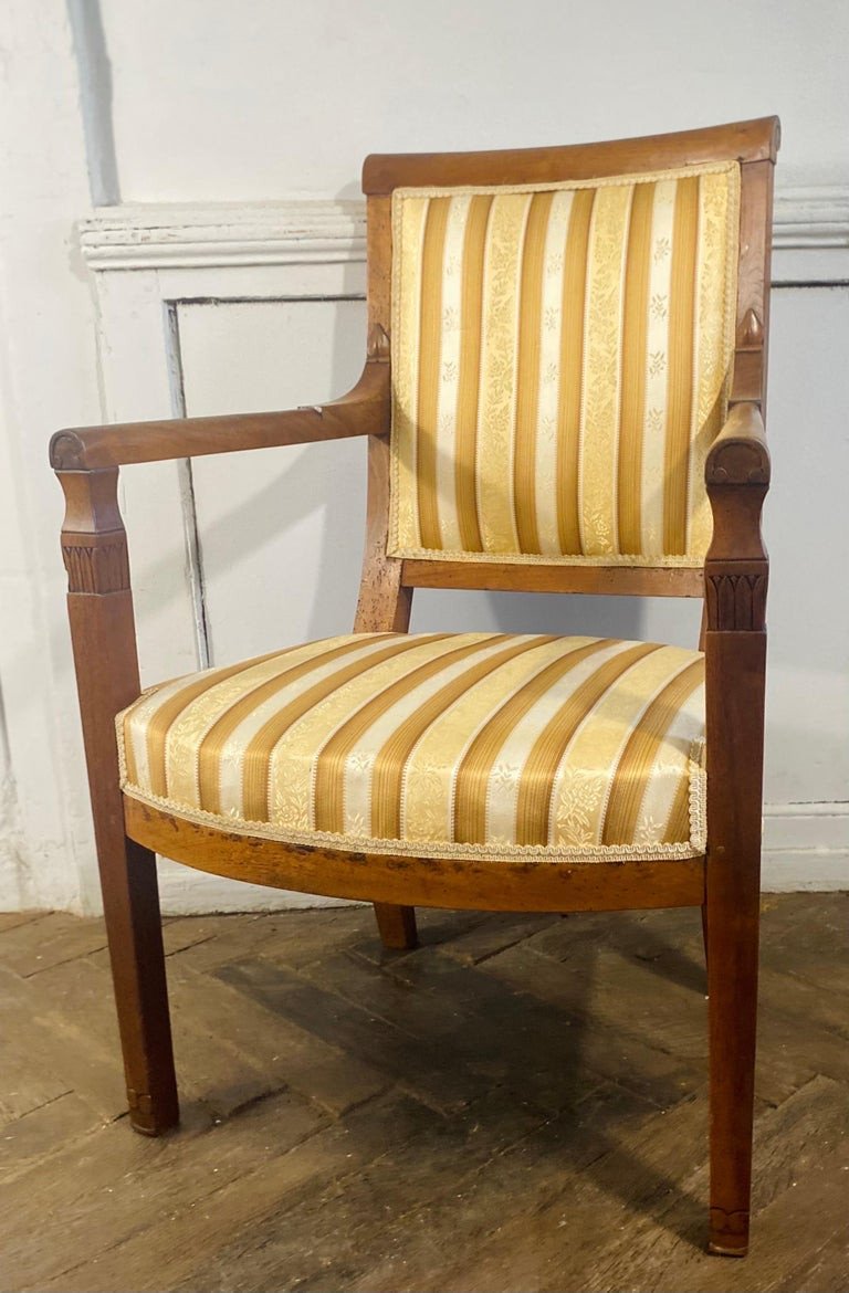 Fauteuil Directoire En Hêtre - Tapisserie Or & Blanc - France 19ème-photo-4