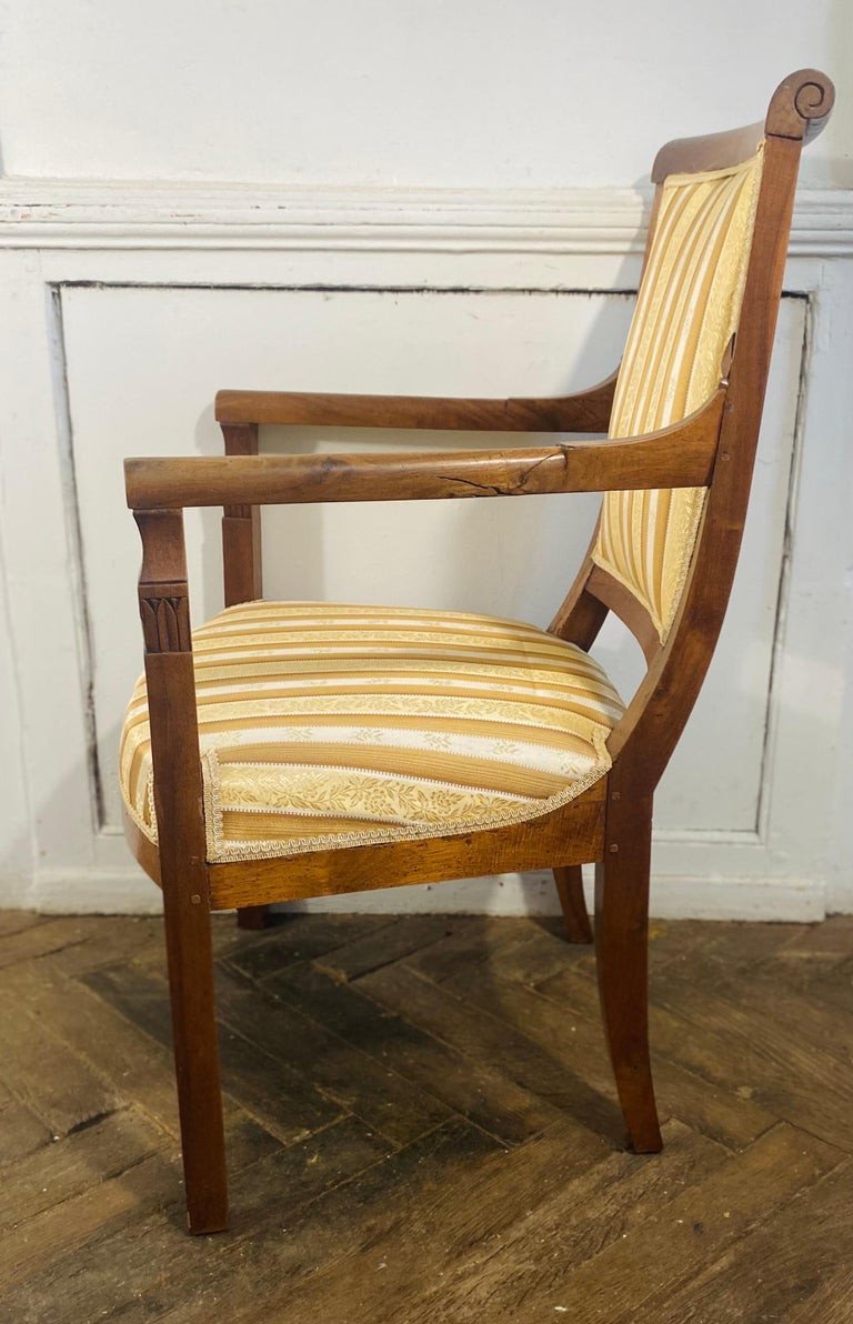 Fauteuil Directoire En Hêtre - Tapisserie Or & Blanc - France 19ème-photo-5