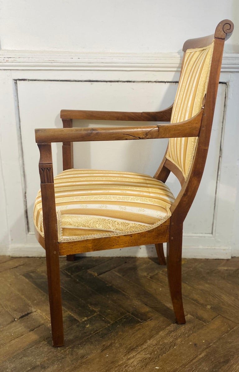 Directoire Armchair In Beech - Gold & White Tapestry - France 19th-photo-5