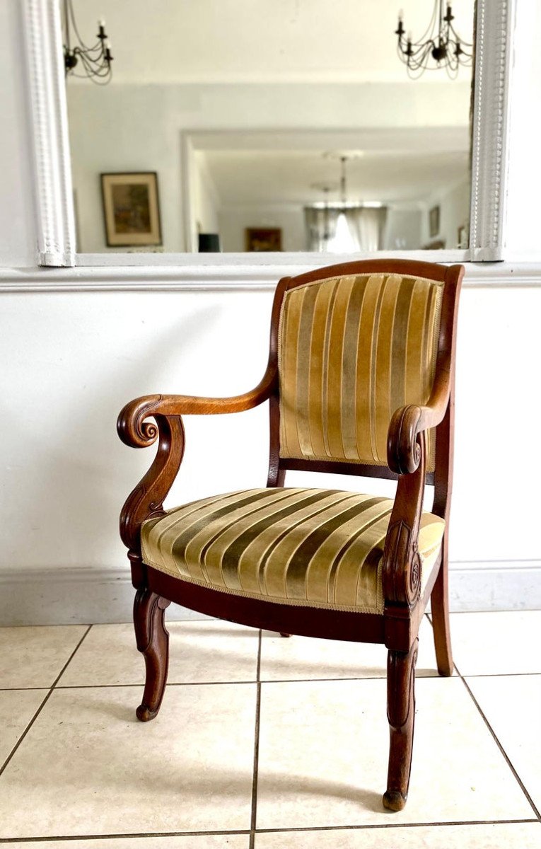 Armchair With Crosses In Carved And Molded Mahogany - Empire Period 19th France-photo-4