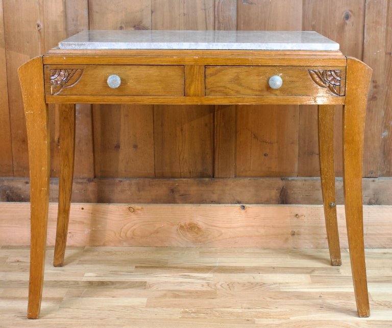 Coiffeuse, Console Art Déco Avec Plateau De Marbre - France - Vers 1940-photo-2