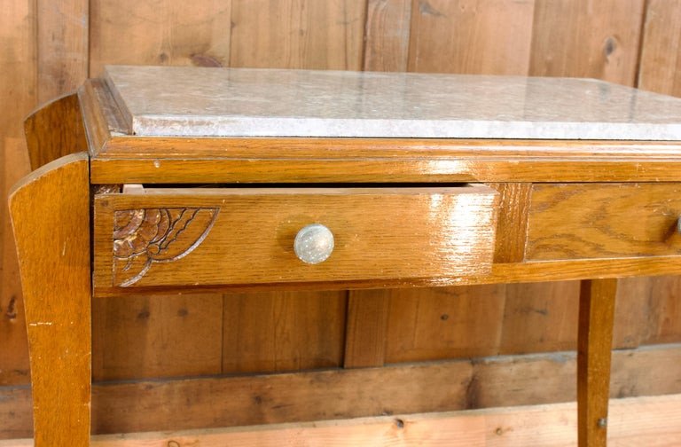 Coiffeuse, Console Art Déco Avec Plateau De Marbre - France - Vers 1940-photo-1