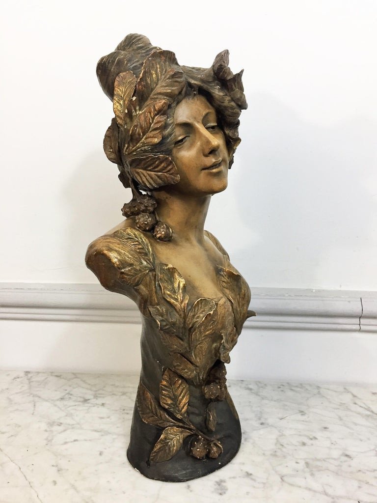 F. Goldscheider - Large Bust Of A Woman In Polychrome Terracotta - Art Nouveau - Signed-photo-8