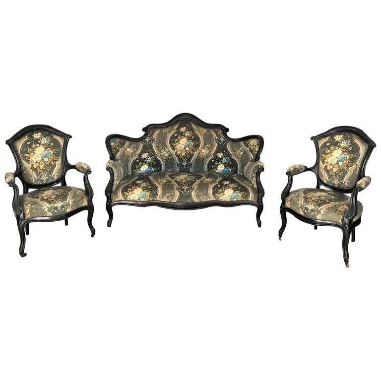 Salon De Style Louis XV Avec Canapé Et Paire De Fauteuils - 19ème Siècle
