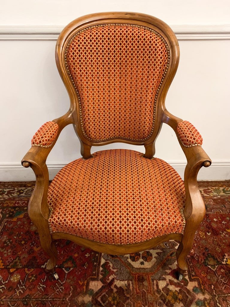 Louis XV Style Cabriolet Armchair - Bordeaux Red Tapestry - Mid 19th Century-photo-4