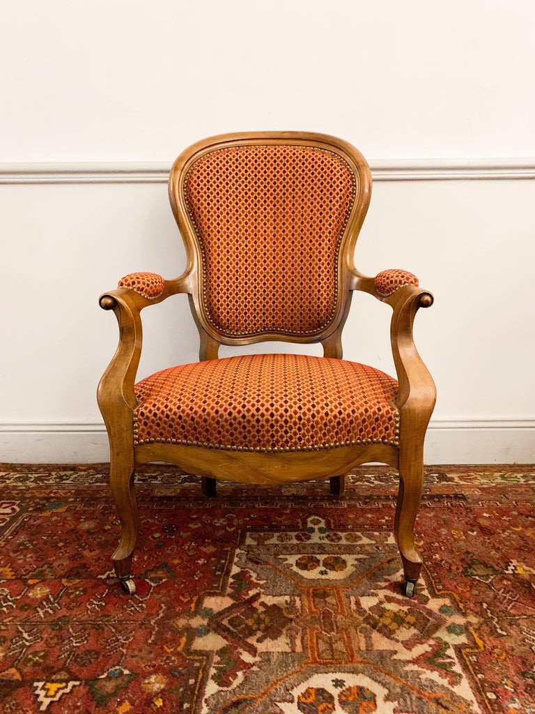 Louis XV Style Cabriolet Armchair - Bordeaux Red Tapestry - Mid 19th Century-photo-1