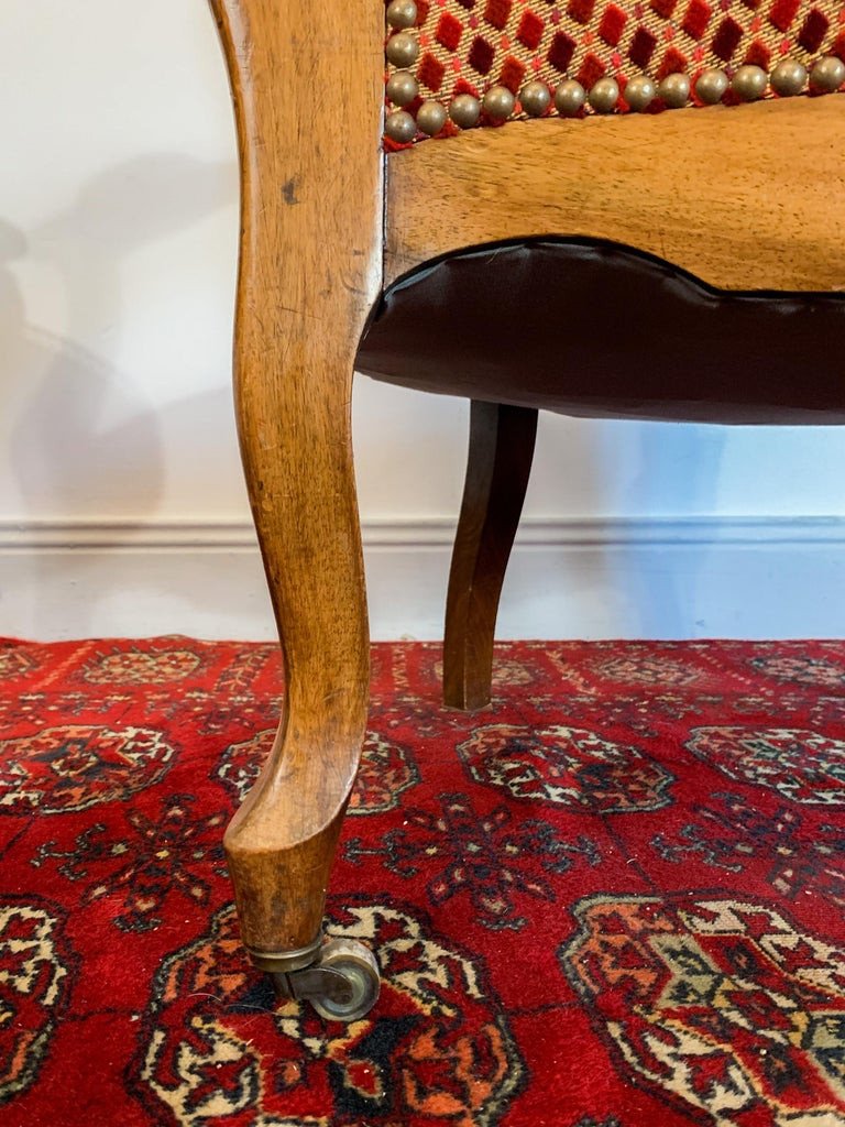 Louis XV Style Cabriolet Armchair - Bordeaux Red Tapestry - Mid 19th Century-photo-4