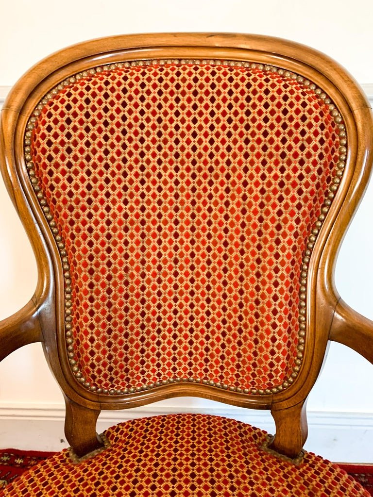 Louis XV Style Cabriolet Armchair - Bordeaux Red Tapestry - Mid 19th Century-photo-5