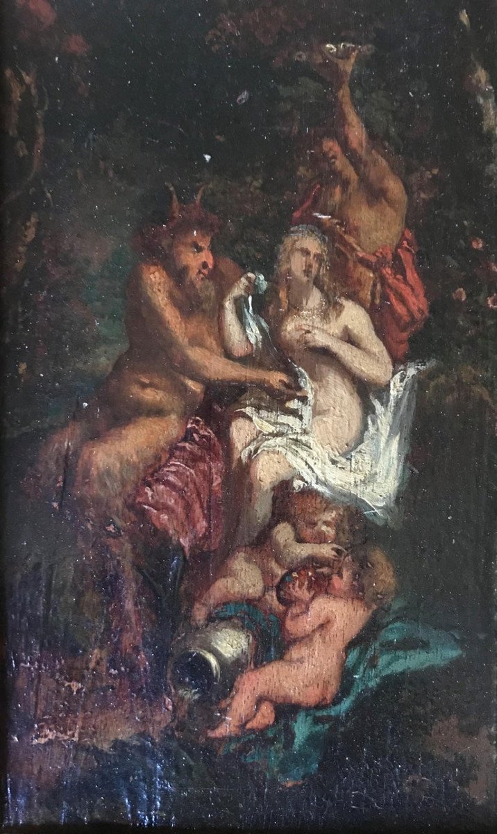 18th Century Italian School Painting "fauna And Nymph"-photo-7