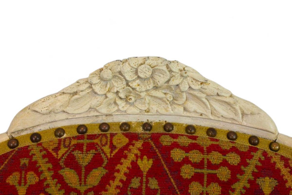Small Red And Yellow Gold Upholstered Armchair - Louis XV Style - Napoleon III France Period-photo-4