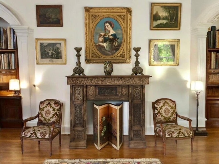 Neo Gothic / Gothic Revival Fireplace In Carved Oak - 19th - 15th Century Panels - France-photo-2