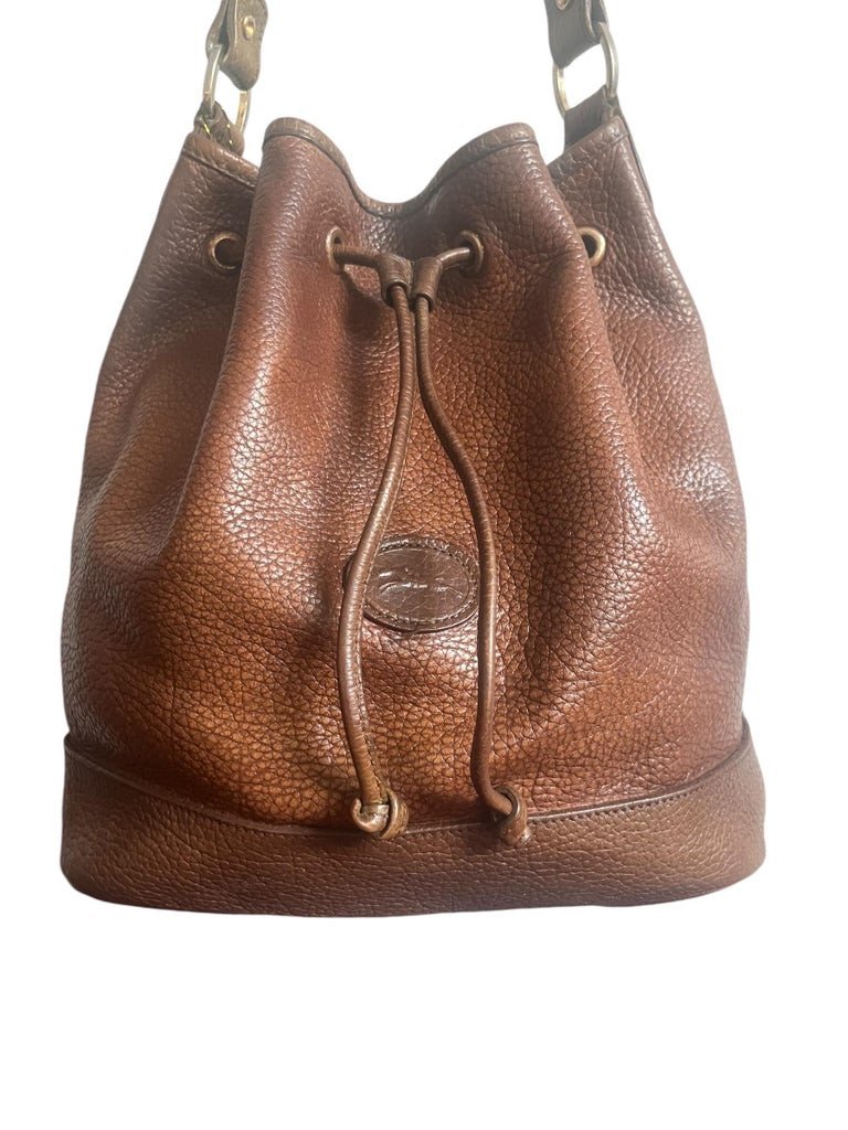 Longchamp Brown Grained Leather Bucket Shoulder Bag - France Vintage-photo-4