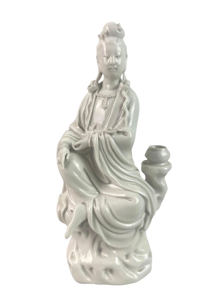 Statuette "blanc De Chine" En Porcelaine Blanche De La Déesse Guan Yin Chine 19e-photo-4