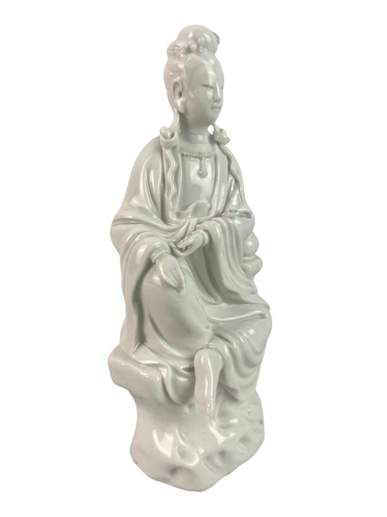Statuette "blanc De Chine" En Porcelaine Blanche De La Déesse Guan Yin Chine 19e-photo-5