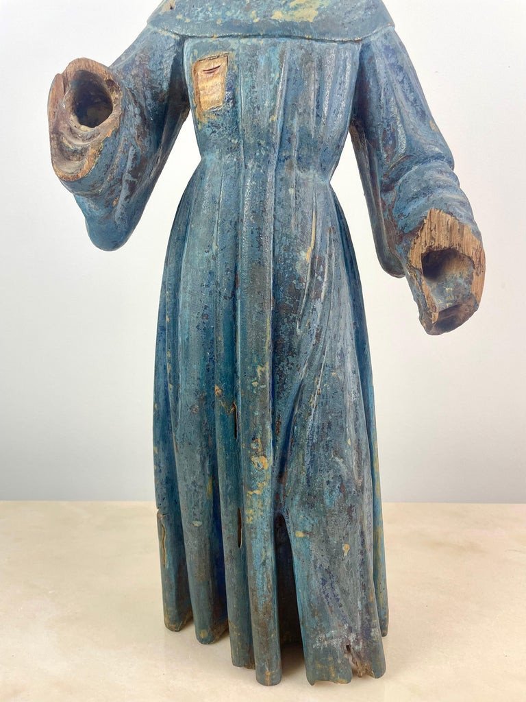Statue Sculpture De Saint François d'Assise. Bois Polychrome. Espagne XVIIe/xviiie Siècle-photo-3