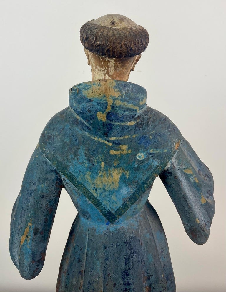 Statue Sculpture De Saint François d'Assise. Bois Polychrome. Espagne XVIIe/xviiie Siècle-photo-5