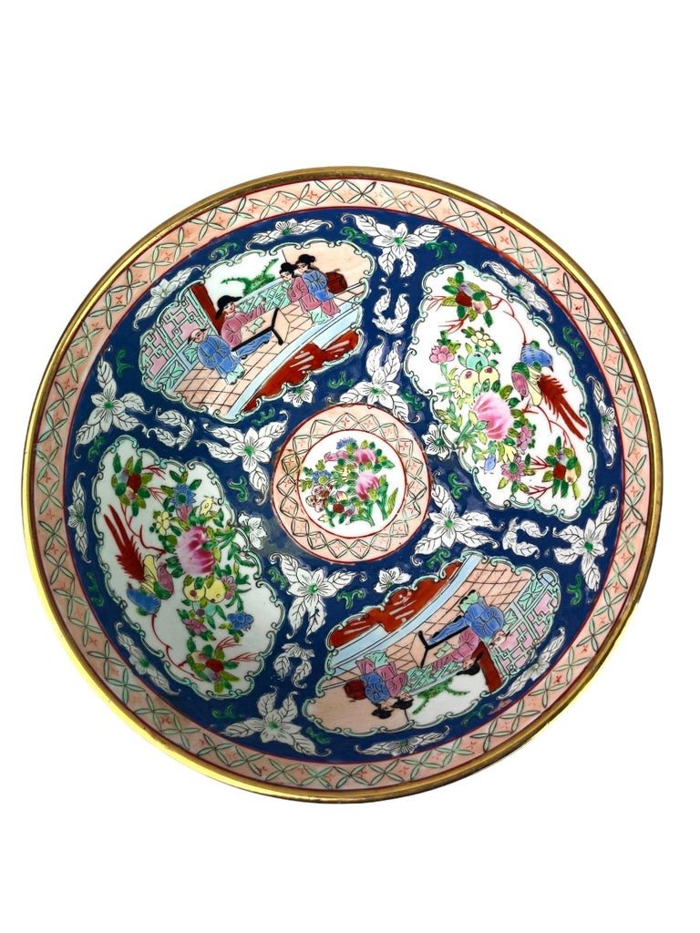 Large Enameled Porcelain Bowl Famille Rose Palace Scene – China-photo-2