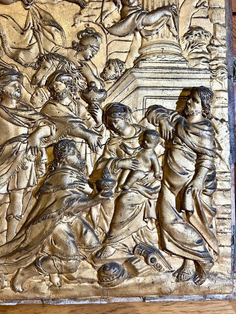 Paire de panneaux baroques du XVIIIe, moulures en stuc doré fixées sur des panneaux de bois-photo-3