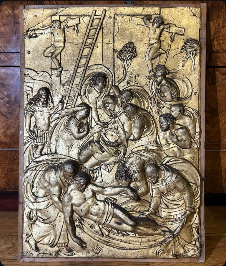 Paire de panneaux baroques du XVIIIe, moulures en stuc doré fixées sur des panneaux de bois-photo-4