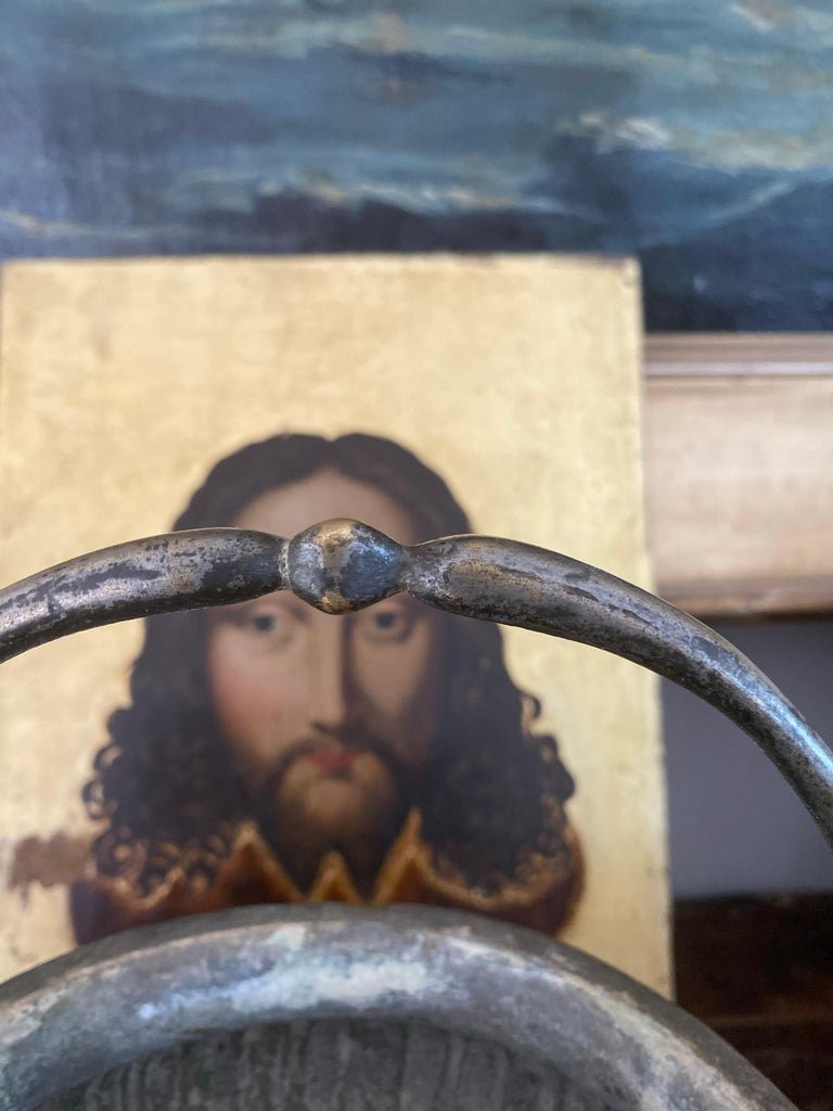 Seau à eau bénite en métal argenté d'époque Louis XIV Vers 1700-photo-1