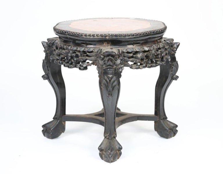 Side Table, Console Table, Pedestal Table - Carved Wood And Marble - Carved Fo Dog - China - 19th Century-photo-2