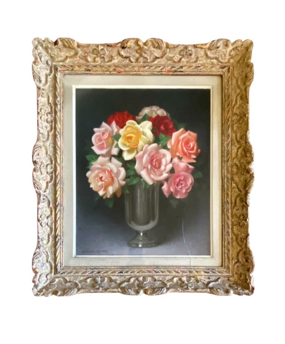 Nature morte Bouquet de roses - Pastel de Gaston Albert Lavrillier - Circa 1930-photo-1