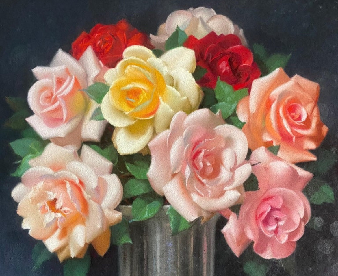 Nature morte Bouquet de roses - Pastel de Gaston Albert Lavrillier - Circa 1930-photo-6