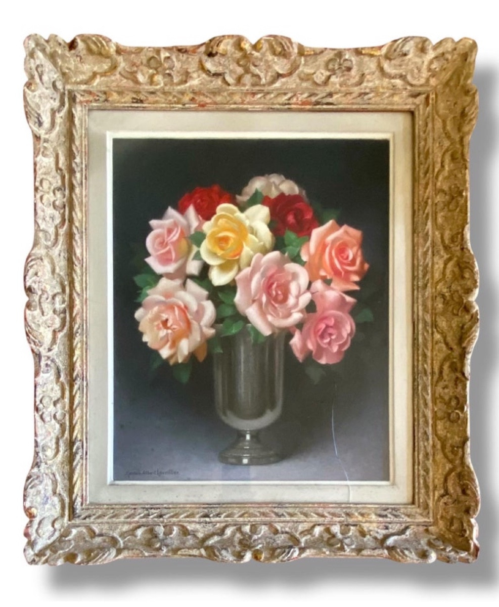 Nature morte Bouquet de roses - Pastel de Gaston Albert Lavrillier - Circa 1930