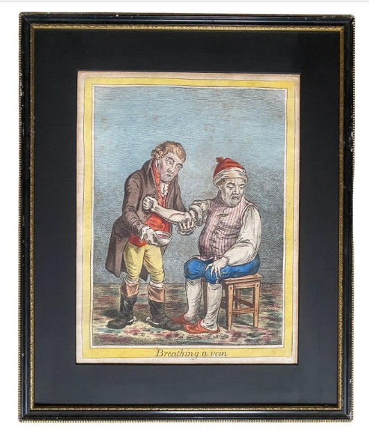 James Gillray - Breathing A Vein - Hand-colored Etching, Humphrey Edition, 1804
