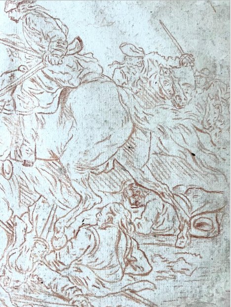 Battle Scene In Red Chalk — Philibert-benoît De La Rue, 18th Century-photo-2