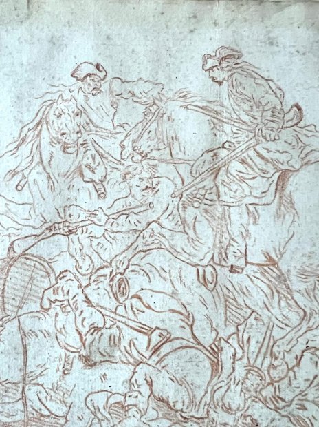Battle Scene In Red Chalk — Philibert-benoît De La Rue, 18th Century-photo-3