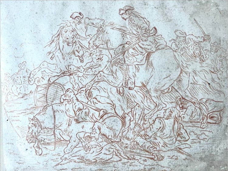 Battle Scene In Red Chalk — Philibert-benoît De La Rue, 18th Century