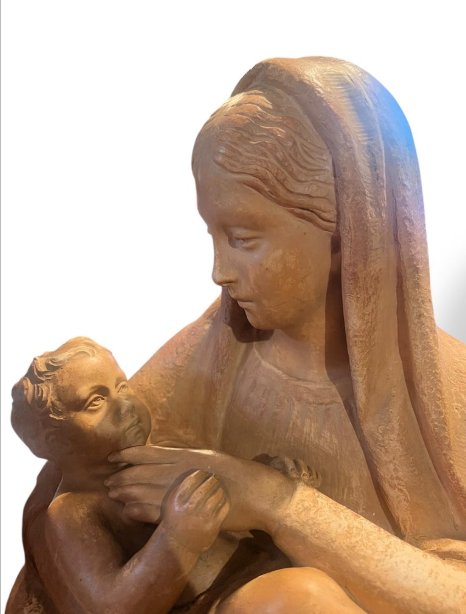 Vierge à l'Enfant en terre cuite, signée M. Normand, vers 1890-1910-photo-4