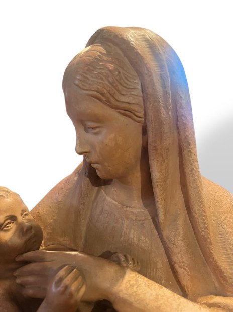 Vierge à l'Enfant en terre cuite, signée M. Normand, vers 1890-1910-photo-1