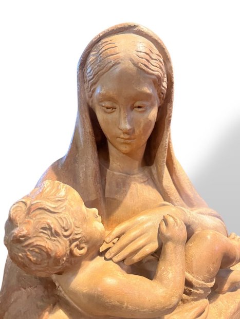 Vierge à l'Enfant en terre cuite, signée M. Normand, vers 1890-1910-photo-5