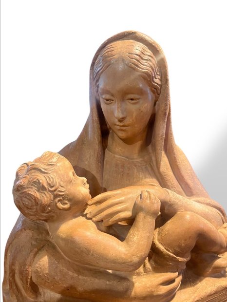 Vierge à l'Enfant en terre cuite, signée M. Normand, vers 1890-1910-photo-6