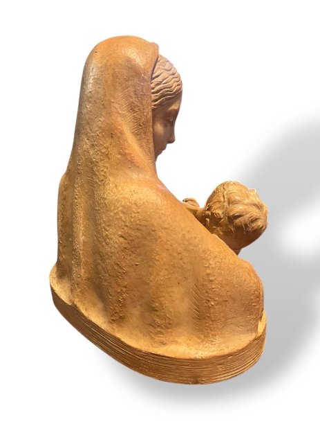 Vierge à l'Enfant en terre cuite, signée M. Normand, vers 1890-1910-photo-8