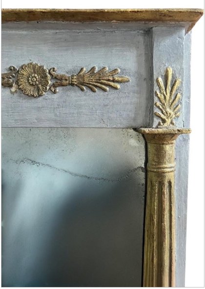 Petit miroir d'époque Louis XVI - bois peint gris et doré, vers 1790-photo-2