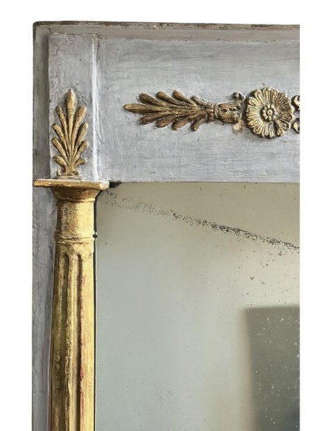 Petit miroir d'époque Louis XVI - bois peint gris et doré, vers 1790-photo-3