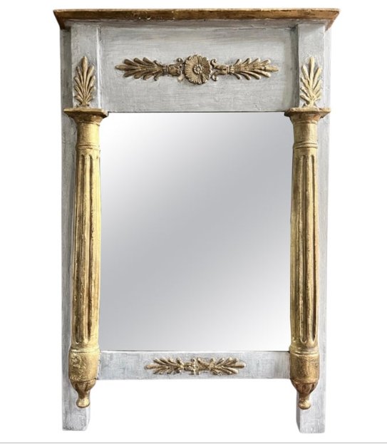 Petit miroir d'époque Louis XVI - bois peint gris et doré, vers 1790-photo-1