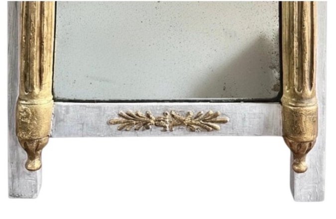 Petit miroir d'époque Louis XVI - bois peint gris et doré, vers 1790-photo-2