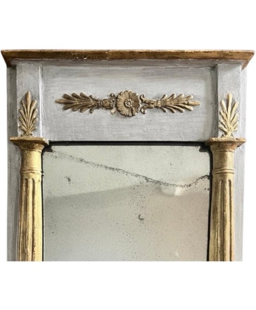 Petit miroir d'époque Louis XVI - bois peint gris et doré, vers 1790-photo-3