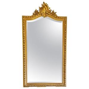 French Monumental Mirror Gilded With Gold Leaf - Louis XV Style - 19th Century France