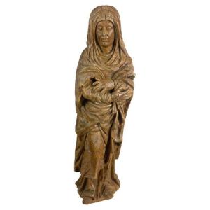 Religious Sculpture Of Saint In Carved Natural Wood, Late 17th Century Early 18th Century France