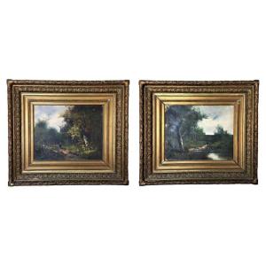 Edmund Pick-morino "animated Country Landscapes" Pair Of Oils On Canvas - Early. 20th Hungary