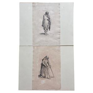Jacques Callot - Set Of 2 Engravings: "the Beggars" - 17th Century - France