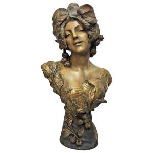 F. Goldscheider - Large Bust Of A Woman In Polychrome Terracotta - Art Nouveau - Signed