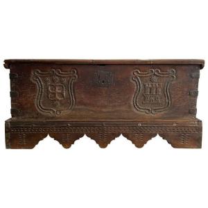 Trunk / Wedding Chest With Coat Of Arms - Renaissance - Circa 1600